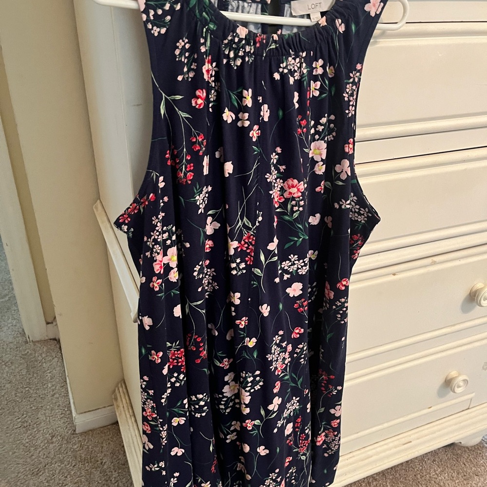 LOFT Navy Floral Dress in XL